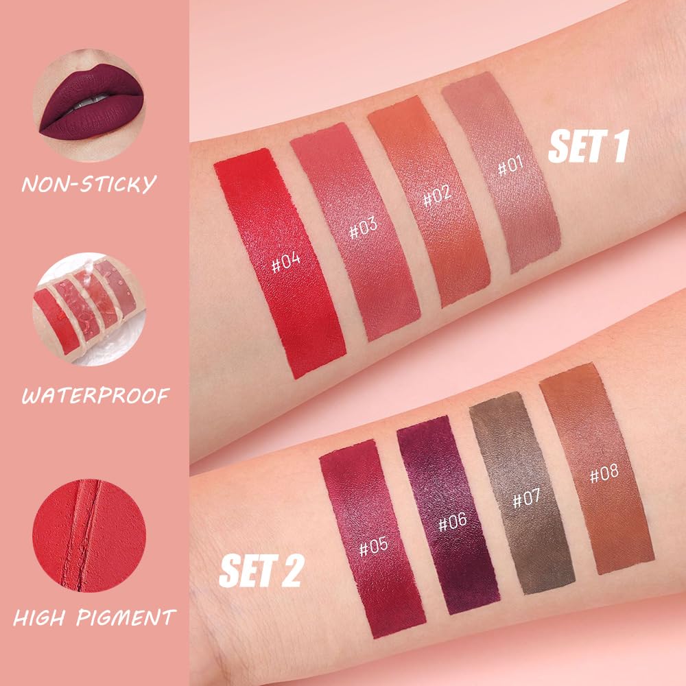 Matte Lipstick Crayon - High-Pigment Lip Liner Pencil | Waterproof, Smudge-Proof, Velvet Texture, Fits All Tones