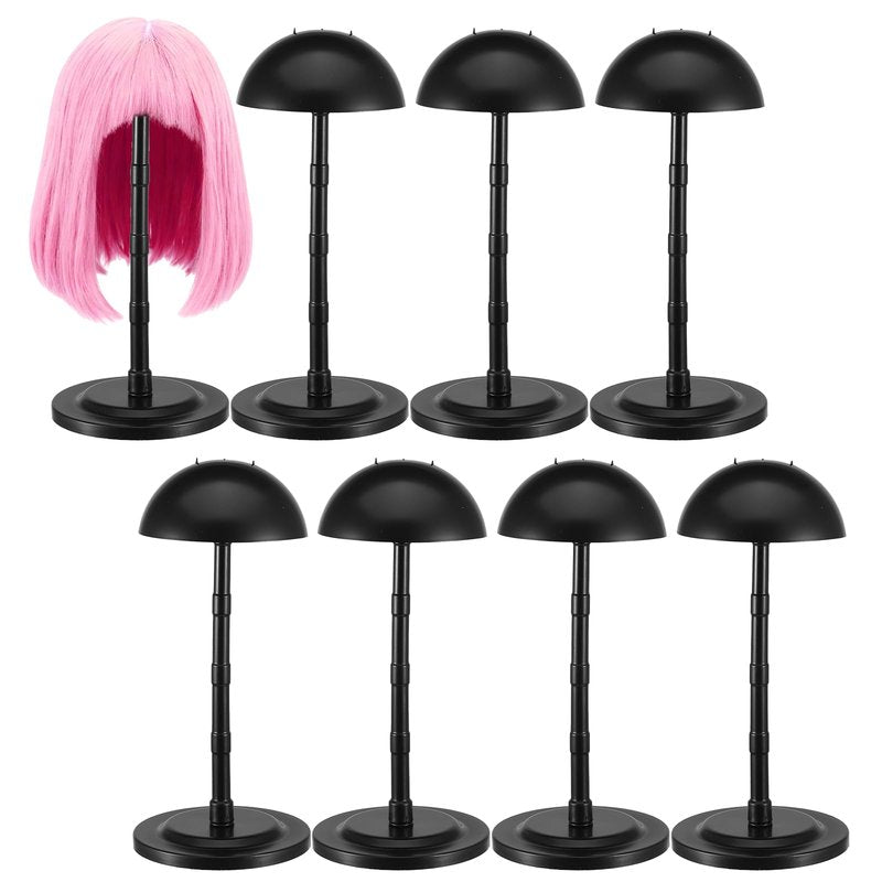 Meyeyaia 8pcs Wig Stands Wig Head Holders,13.8 Inches Portable Hat Display Stand Travel Wig Holder for Styling Non Slip Stable DIY Practice Hat Holder(Black)