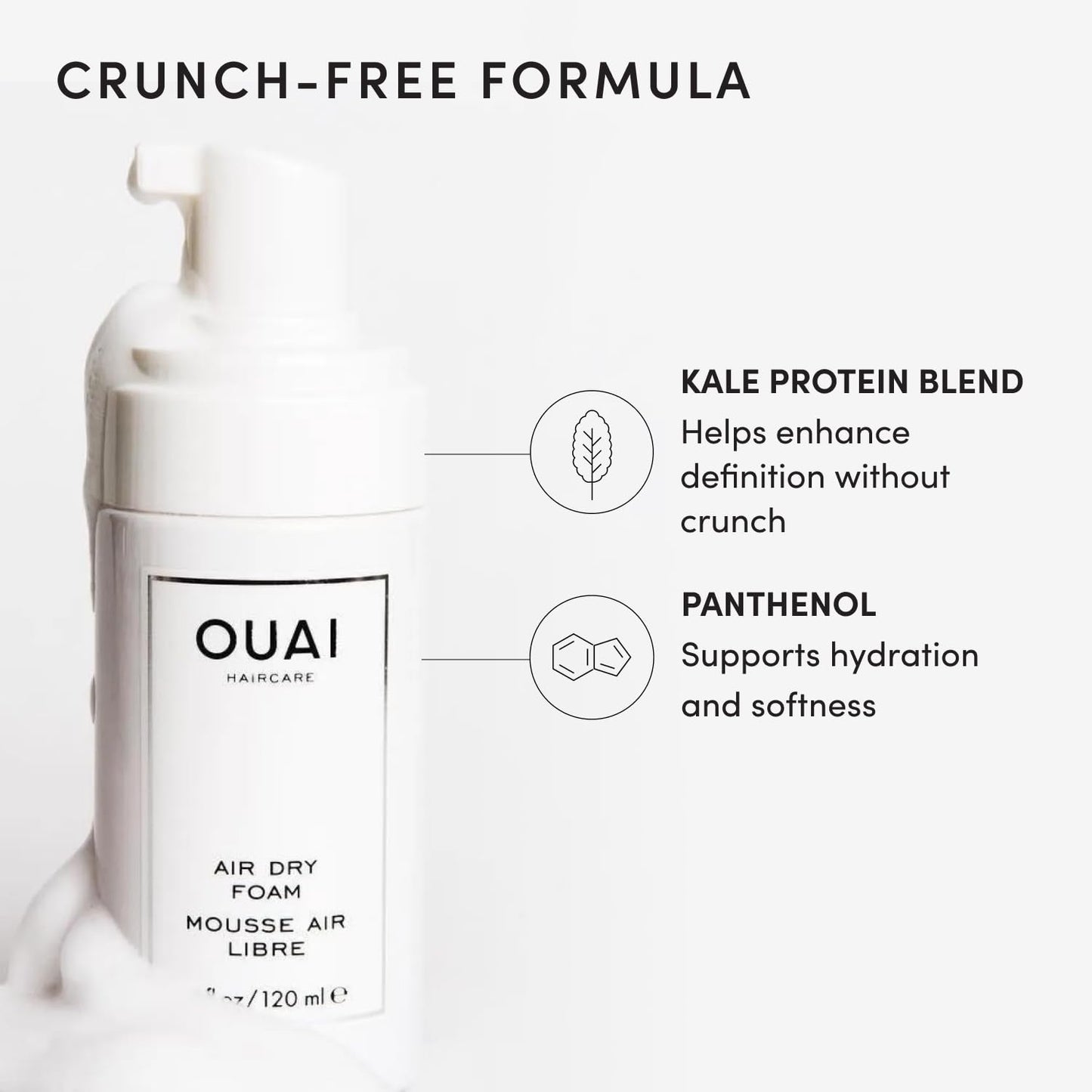OUAI Air Dry Foam - Hair Mousse for Curly Hair & Beach Waves - Conditioning & Detangling With Kale and Carrot Extract - Paraben, Phthalate and Sulfate Free (4 Oz)