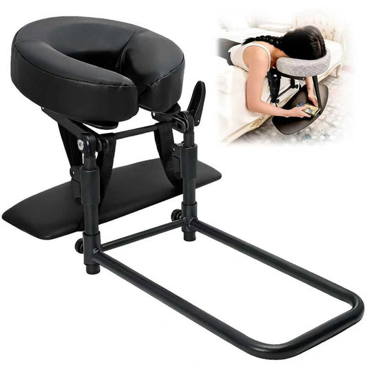 Massage Headrest for Bed with Arm Rest,Adjustable Face Cradle for Home Massage Kit,Portable Bed Massage Head Holder & Face Down Pillow After Eye Surgery,With Pillow Covers (Fabric & PU Leather),Black