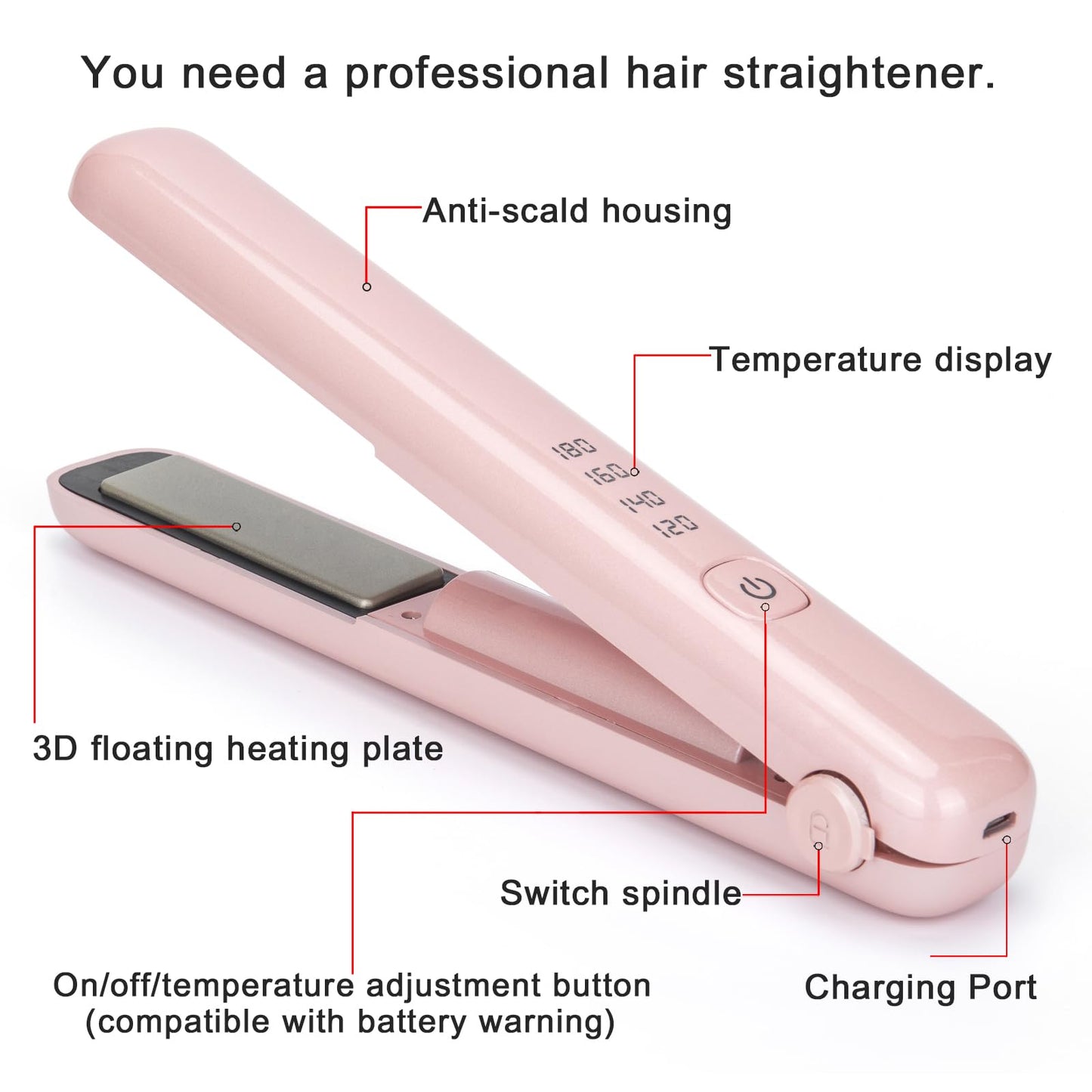 Cordless Hair Straightener & Curling Iron – Rechargeable with 45-Min Runtime for Salon-Perfect Results at Home (Black)