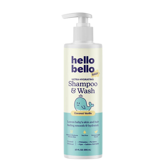 Hello Bello Kids Shampoo & Body Wash - Gentle Hypoallergenic Formula - Vegan and Cruelty-Free - Creamy Coconut Scented