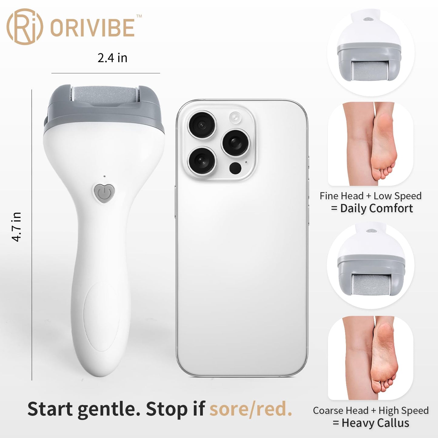 Orivibe Electric Foot Callus Remover for Feet - Rechargeable Pedicure Tools, 2-Speed Electric Foot File with Washable Rollers, Instant Dead Skin Remover & Foot Care Gift for Women and Men