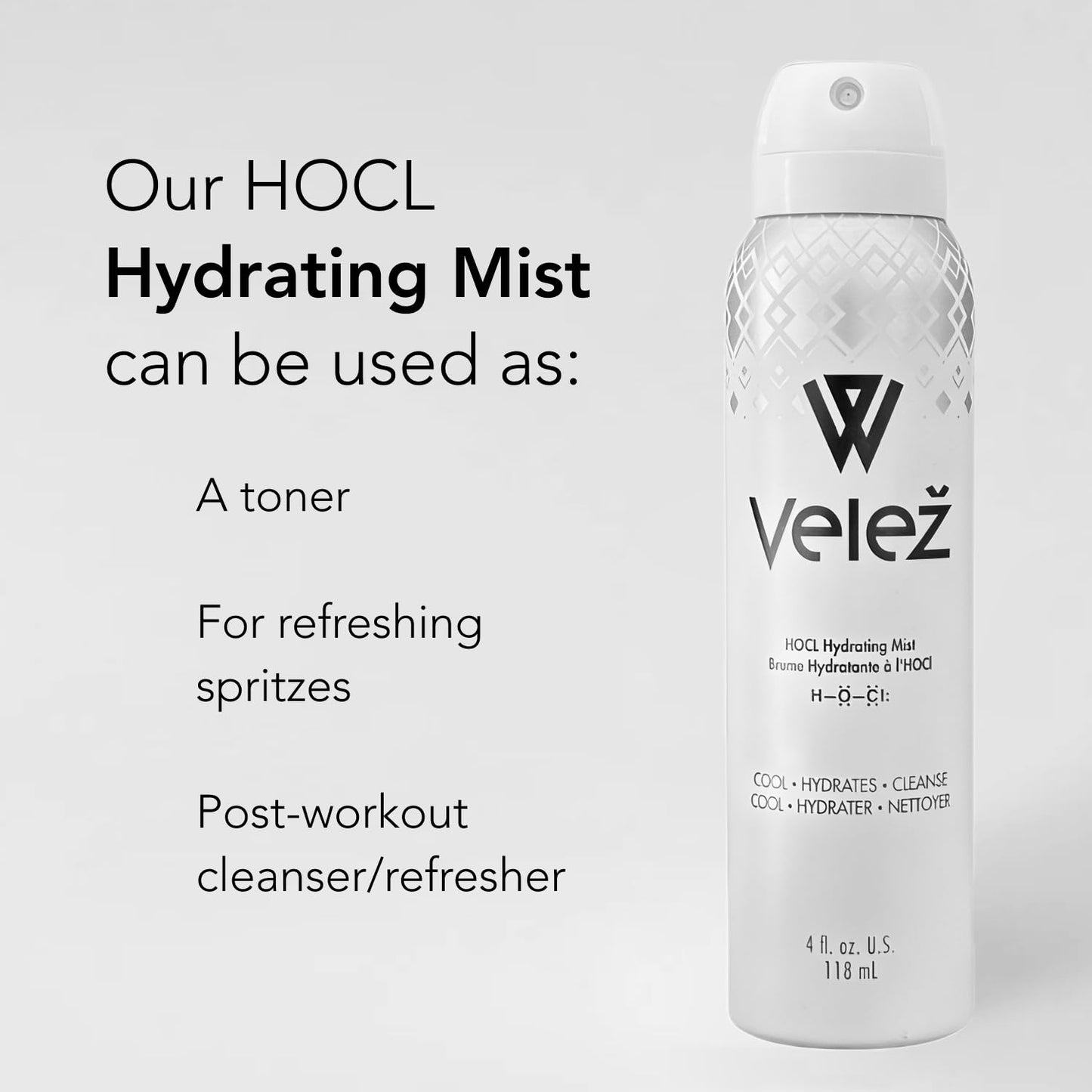 Velež HOCL Hydrating Face Mist, Gentle Facial Spray, Versatile Fusion of Hypochlorous Acid + Pure Water, Refreshes, Soothes & Cleans The Skin, 4 Fl Oz