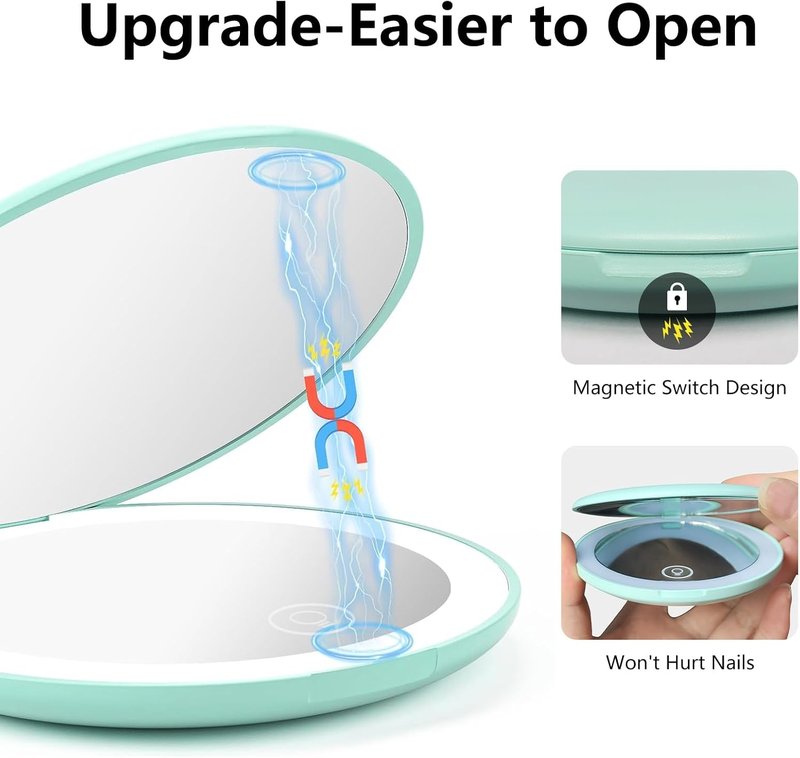 15X Magnifying Pocket Mirror with LED Light - Compact 3.5-Inch Folding Travel Mirror | Ideal Gift for Women (Cyan)
