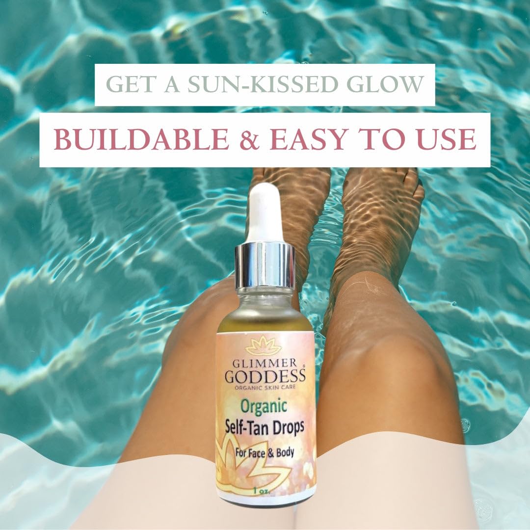 Glimmer Goddess Organic Self Tanning Drops for Face & Body 1 oz.