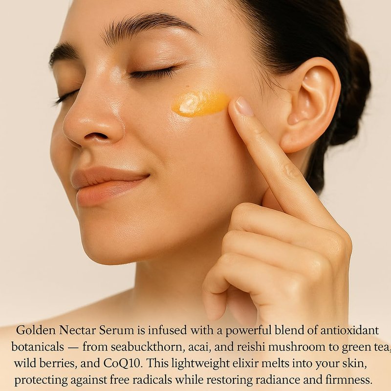 Hope Ridge Naturals Golden Nectar Serum, Organic Antioxidant Face Serum with Vitamin C, Hyaluronic Acid, CoQ10, Seabuckthorn, Rosehip, 1 oz