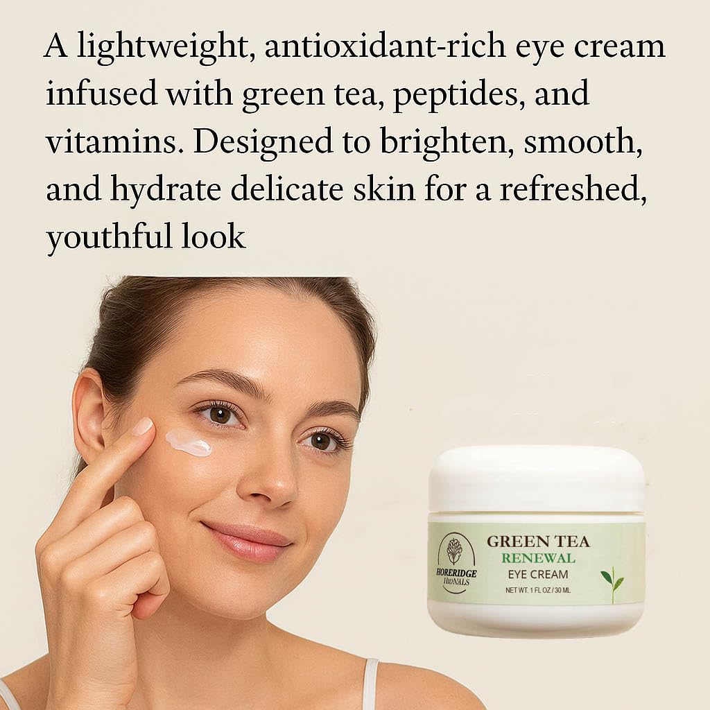 Hope Ridge Naturals Green Tea Renewal Eye Cream, Antioxidant Peptide Complex, 1 oz / 30 ml with Vitamin C, CoQ10, Botanical Hyaluronic Acid