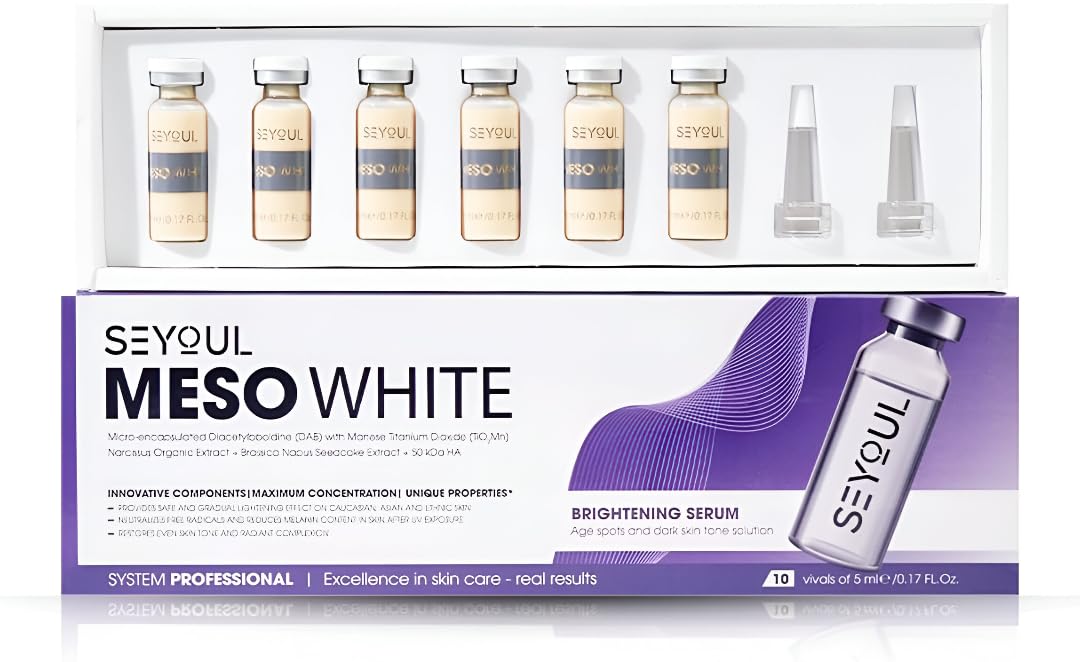 SEYOUL Meso White Brightening Serum for Dark Spots & Uneven Skin Tone – Diacetylboldine, Niacinamide & Hyaluronic Acid – Hydrating Facial Ampoules – 6 Vials