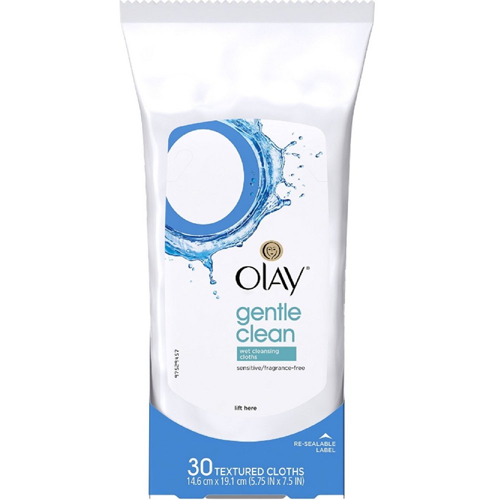 OLAY Wet Cleansing Cloths - Gentle Clean for Sensitive Skin | Fragrance-Free, 30 Count (Pack of 5)
