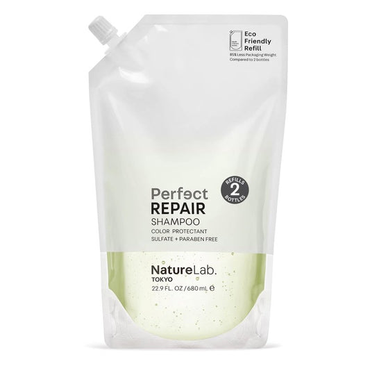 NatureLab.TOKYO Perfect Repair Shampoo - Japanese Shampoo for Damaged, Color-Treated Hair - Penetrates Roots and Revitalizes & Restores Strands Back to Life - Japanese Hair Care - Refill Pouch, 22.9oz