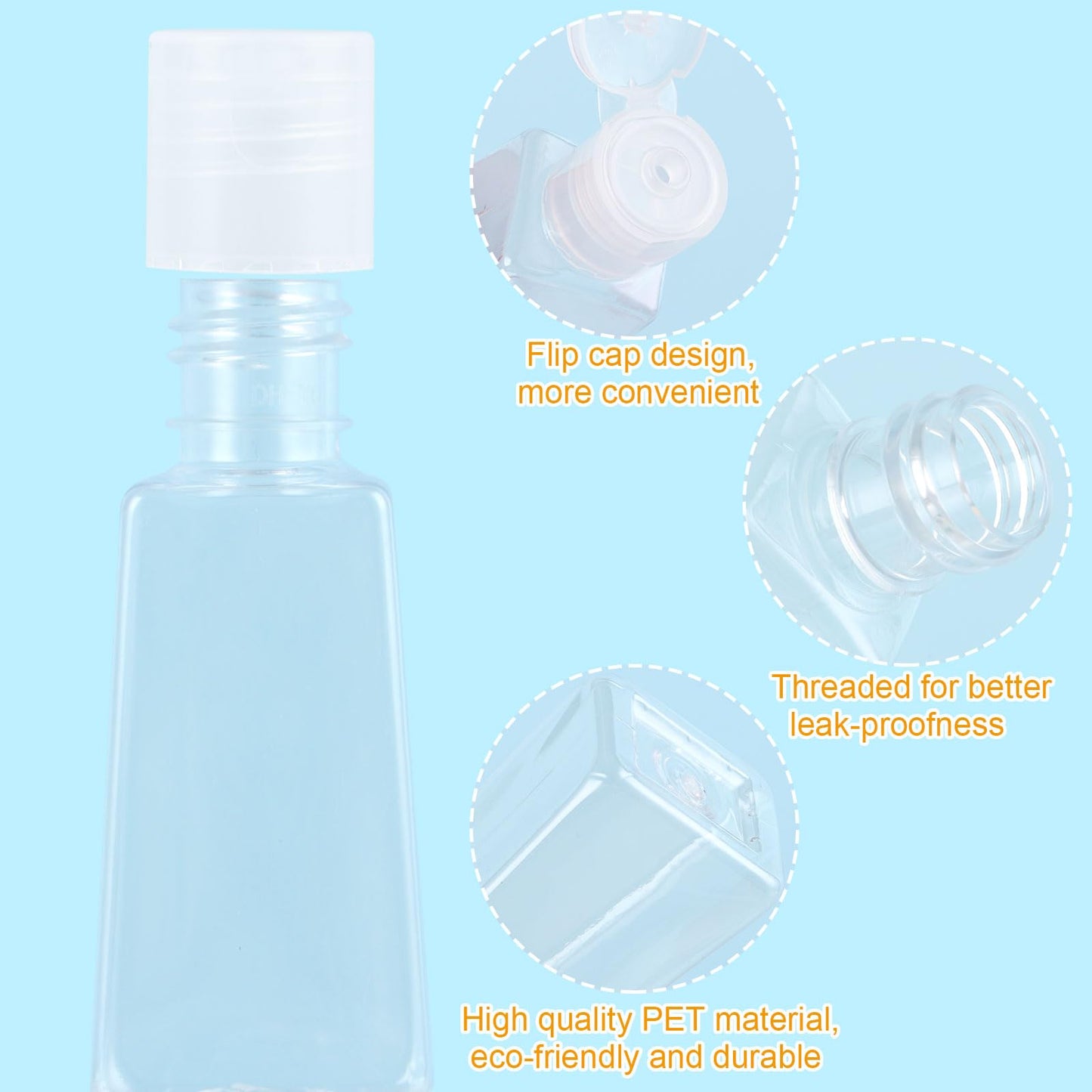 100PCS Travel Size Bottles 1oz Plastic Mini Bottles 30 ml Empty Clear Small Trapezoidal Portable Travel Bottle, Refillable Cosmetic Containers with Flip Cap for Liquid, Lotions, Toner, Body Soap