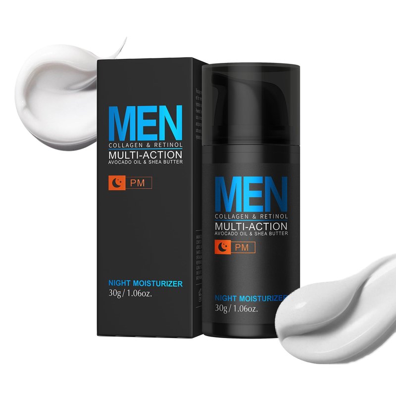 MIESCHER Men Hydrating Night Cream, Daily Moisturizer with Collagen & Retinol, Oil Control, Firm & Lift Hydrating Cream for Face & Body, Reduce Fine Lines, Strengthen Skin Barrier, 1.06 oz.