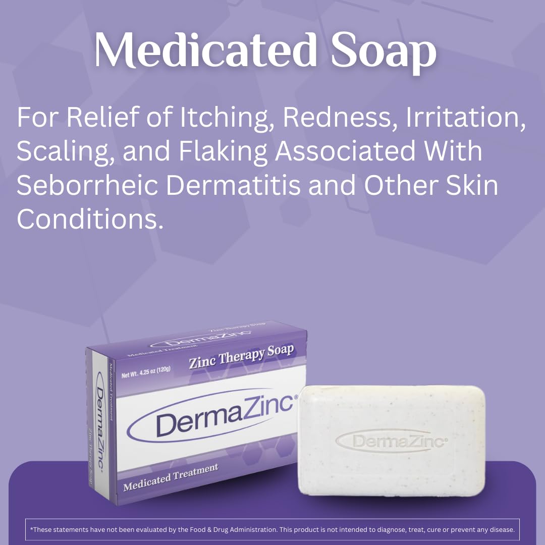 DermaZinc Therapy Soap, Zinc Soap for Skin, Skin Disorder Relief for Psoriasis, Dermatitis, Eczema, and Other Condition Symptoms (Pack of 3)