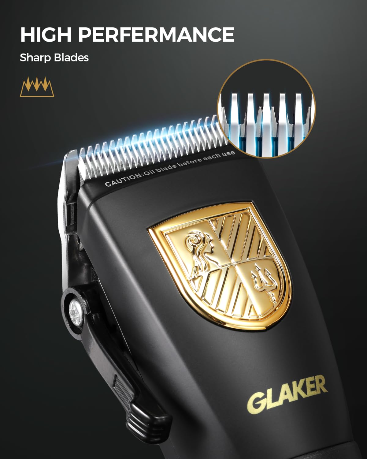 GLAKER Hair Clippers for Men,Professional Mens Hair Clippers Cordless Clippers for Hair Cutting,Precision Trimmer Kit Zero Gap Trimmer with LED Display 15 Guide Combs (Gold)