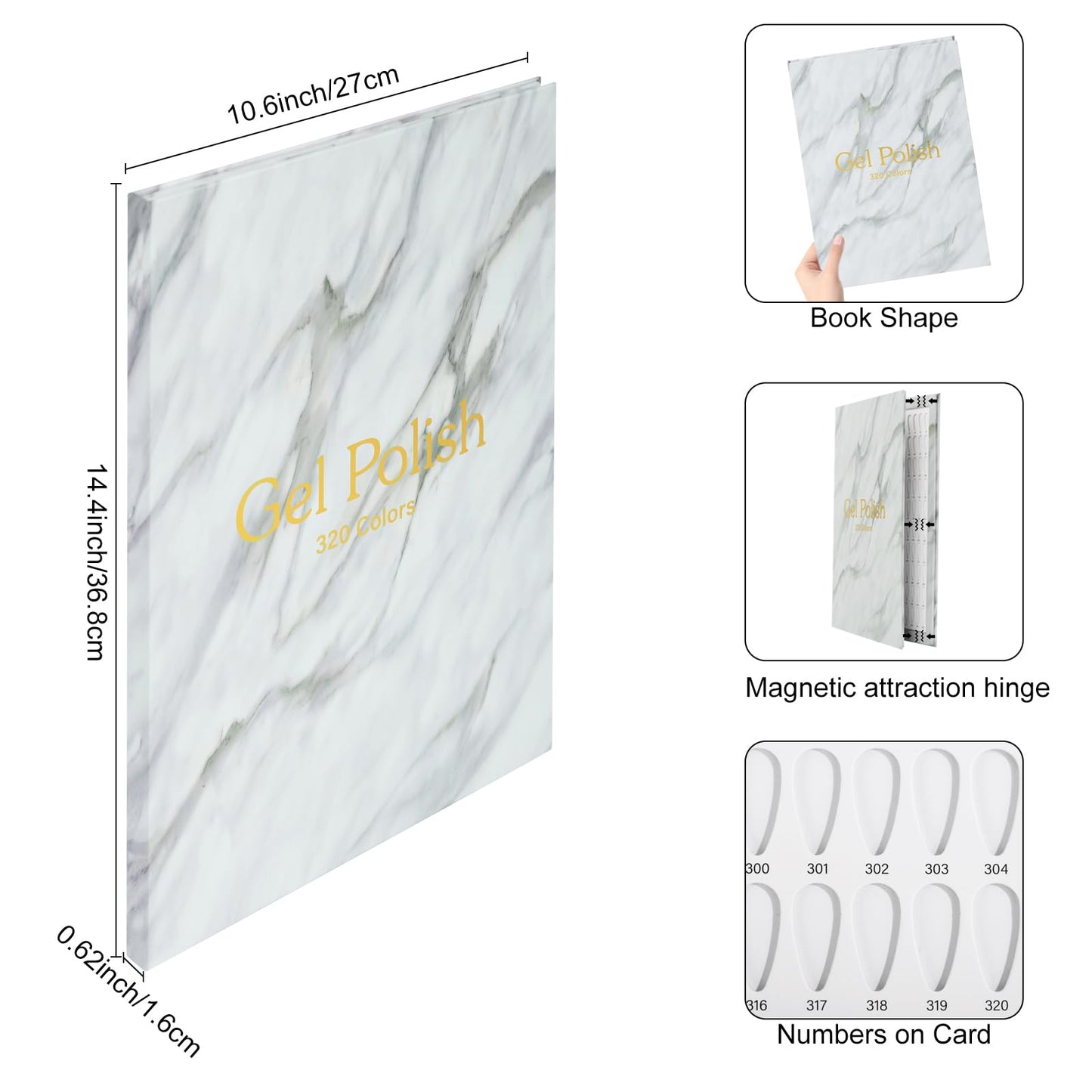 C12rtive 320 Nail Swatch Book,Professional Nail Polish Chart Book with 360 Practice Tips & 1-400 Number Labels, Pre-Numbered Slots,Perfect for Salons and Home Use(Marble)