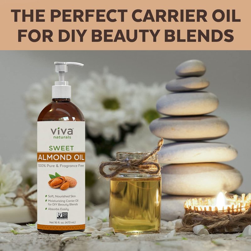 Almond Oil (16 oz); Sweet Almond Oil for Skin or Almond Oil for Hair, The Perfect Natural Body Oil for Women, Great as Unscented Massage Oil (Pack of 2)