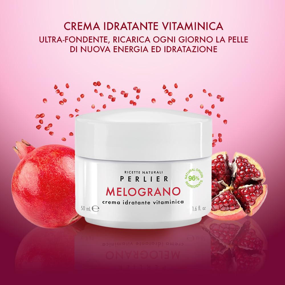 Perlier – Pomegranate Moisturizing Vitamin Face Cream, 1.6 fl oz, Bio-Fermented Pomegranate with Vitamins C & E, Hydrating and Protective Formula, Alcohol-Free, Boosts Radiance and Skin Vitality