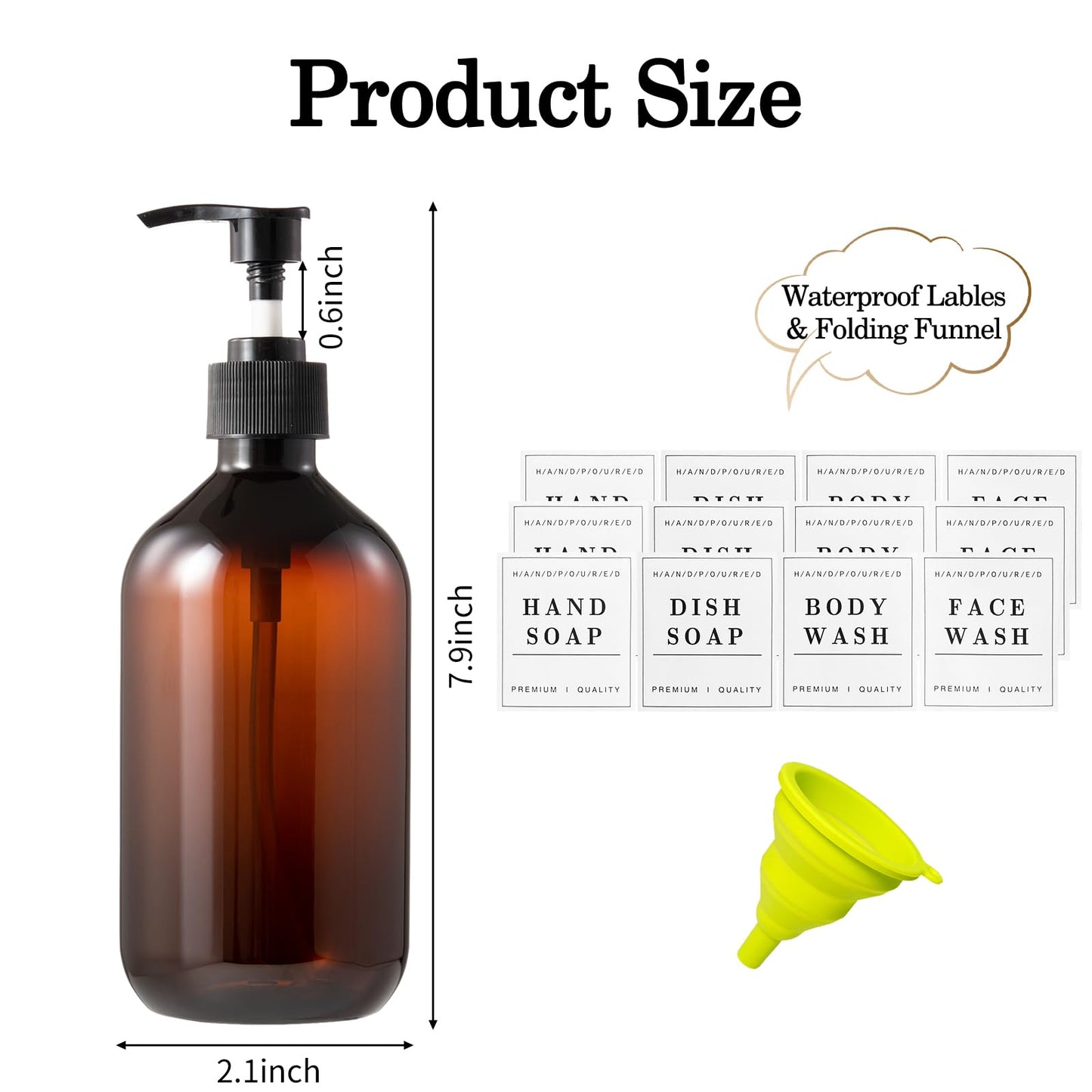 Amorettise 12 Pack Shampoo and Conditioner Dispenser Bottles, 8 Pack 22 Oz and 4 Pack 8 Oz Refillable Square Plastic Pump Bottles, Shower Soap Dispenser for Shampoo Conditioner Body Wash (Amber)