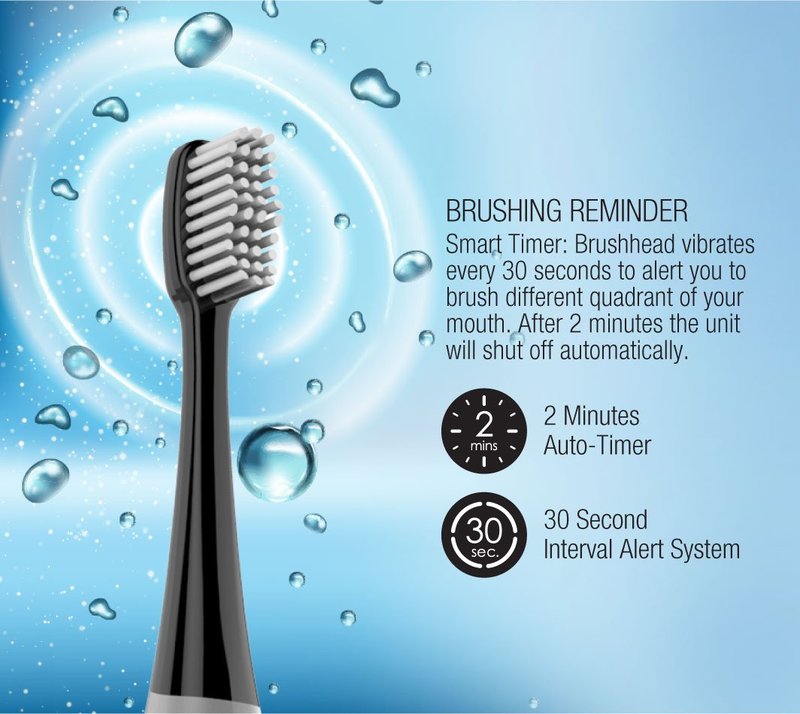 Pursonic S750 Sonic Toothbrush - Smart Rechargeable Electric Toothbrush for Adults | Black, 12 Extra Brush Heads