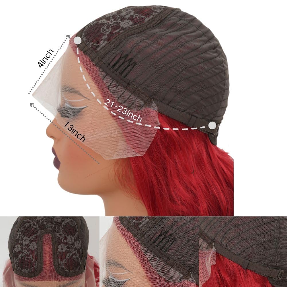 Salaibs Red Lace Front Wig Long Curly Wavy Wig for Women Side Part Natural Hairline Synthetic Heat Resistant Hair Wigs Cosplay Halloween Costume Wig