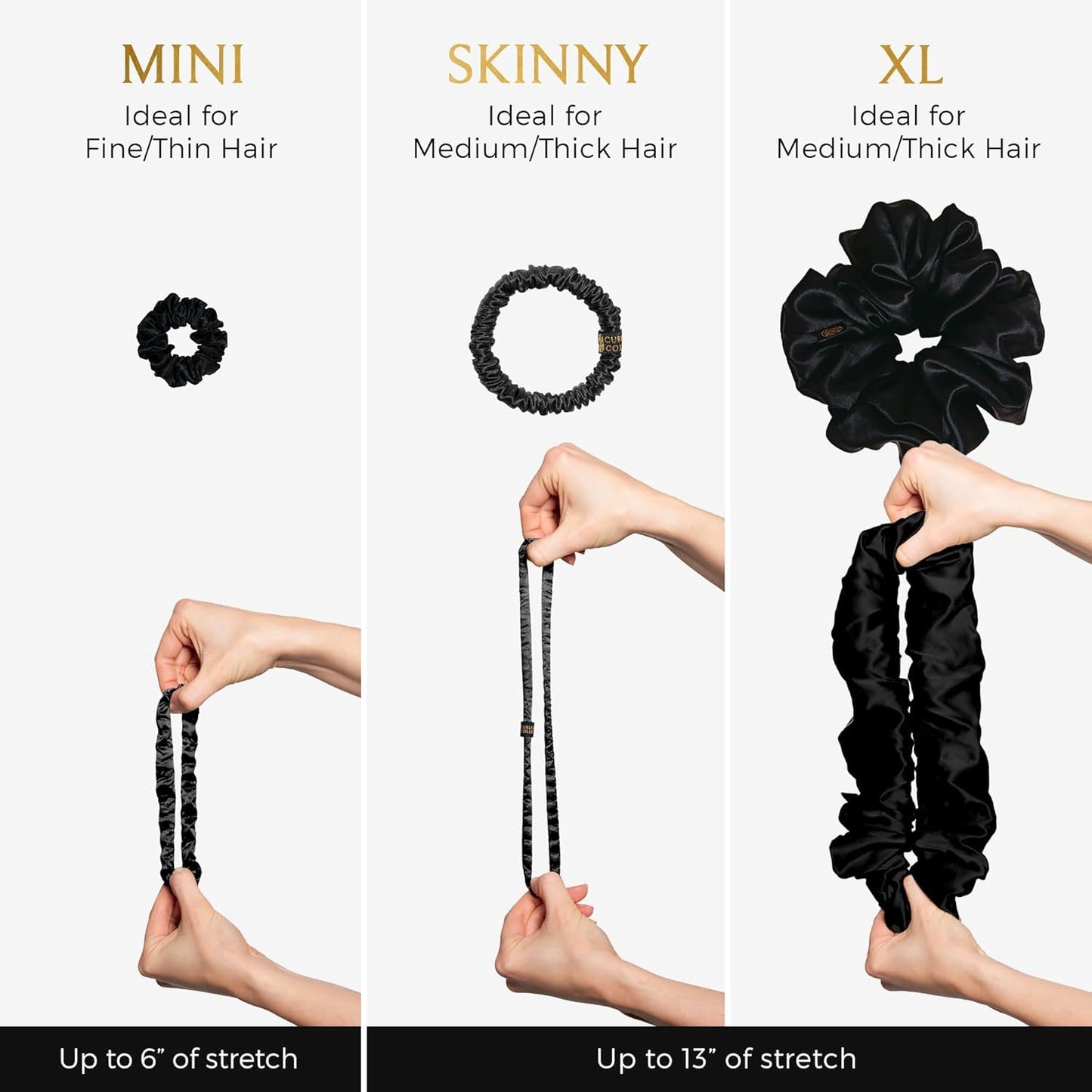 Mini Mulberry Silk Scrunchies for Women & Kids - Anti-Breakage Hair Ties for Fine, Curly & Thin Hair | Onyx Black (4 Pack)