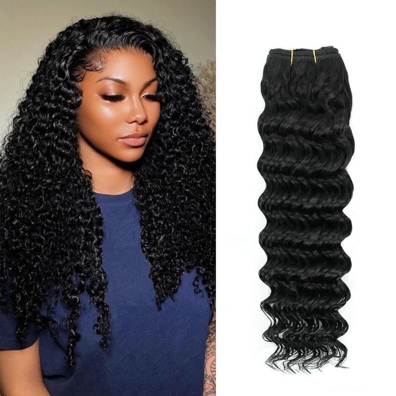 12A Brazilian Deep Wave Human Hair Bundles - 10 Inch 1-Bundles Natural Black | Real Unprocessed Raw 100% Virgin Human Hair Extensions for Black Women, Double Drawn Curly Wet & Wavy Texture