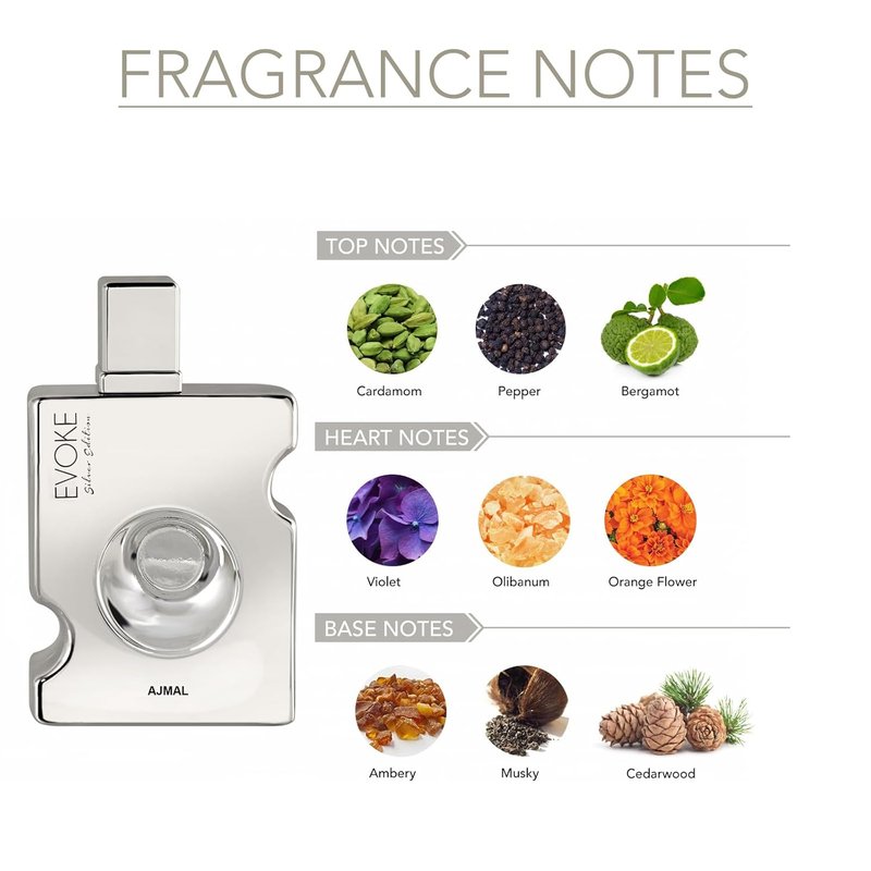 Ajmal Evoke Silver Edition Eau De Parfum Spray for Men - 3 Ounce Fragrance