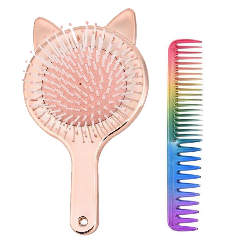 Aethland Toddler Hair Brush Set - Detangling Brush for Curly Hair and Rainbow Color Hairdressing Comb for Fine Thick Hair