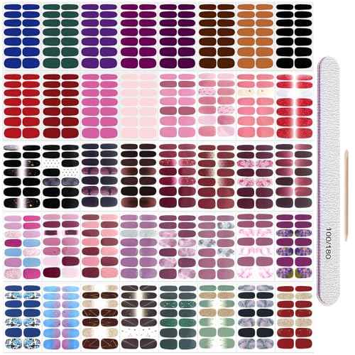 DANNEASY 40 Sheets/560PCS Nail Polish Strips for Women, Mix Color Nail Stickers Full Nail Wraps - UV Free, Self Adhesive, Long Lasting, Gel Strips Manicure Kit with 1 File, 1 Wooden Stick