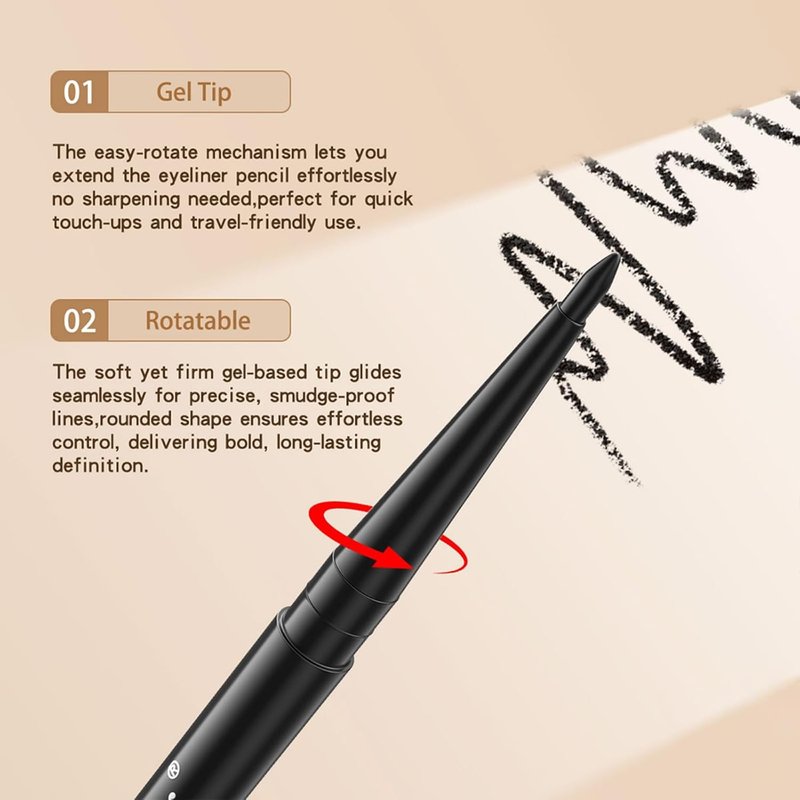 Black Eyeliner Pencil Set - 12 Pcs Waterproof Gel for Bold, Defined Eyes | Retractable Design