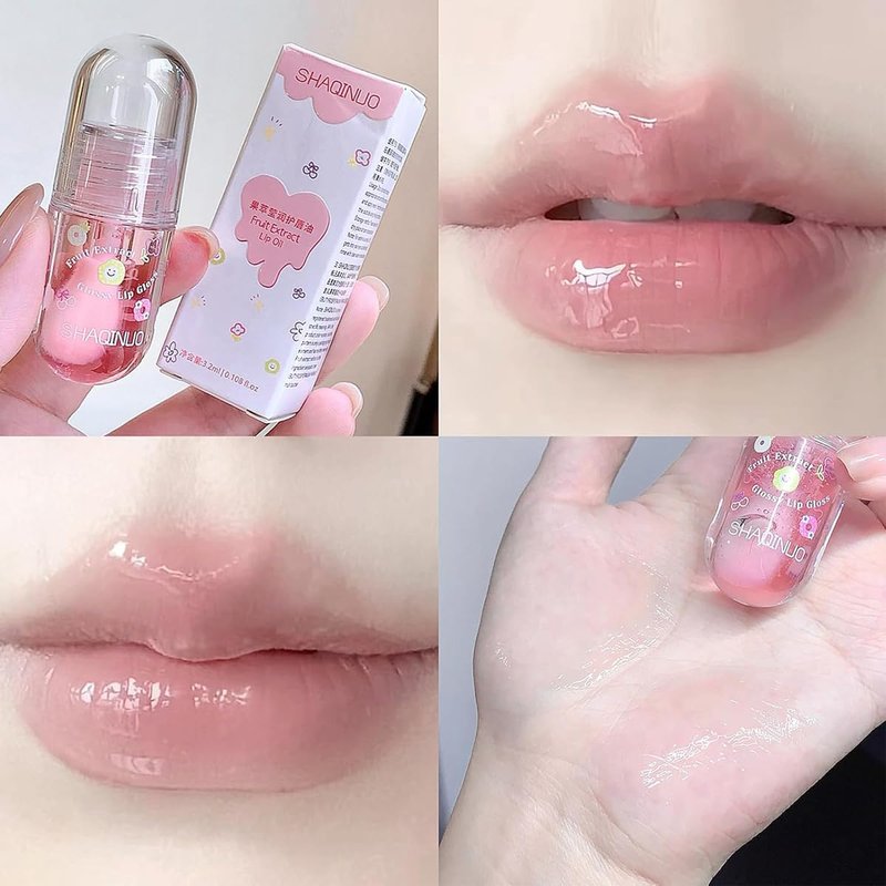 Pakivs 4Pcs Fruit Flavored Lip Gloss Oil Set,Big Brush Head Lip Oil,Cute Lip Hydrating Nourishing Lip Gloss, Jelly Glossy Finish Lip Glow Oil,Party Gift for Women,