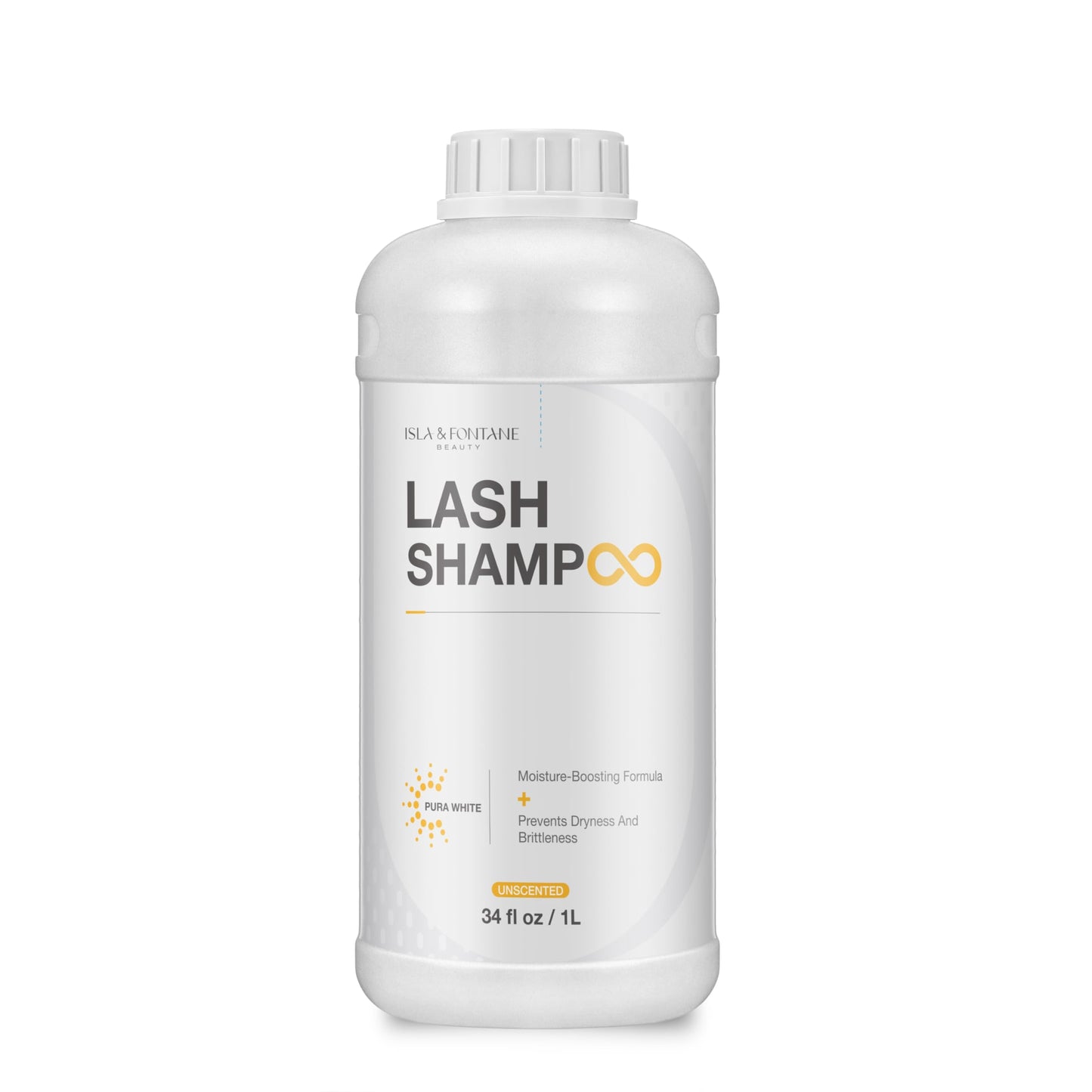 ISLA & FONTANE Lash Shampoo Bulk – Pura White 34 fl oz / 1L | Gentle Eyelash Shampoo for Extensions | Lash Foam Cleanser | Oil-Free Lash Bath for Home & Salon Use