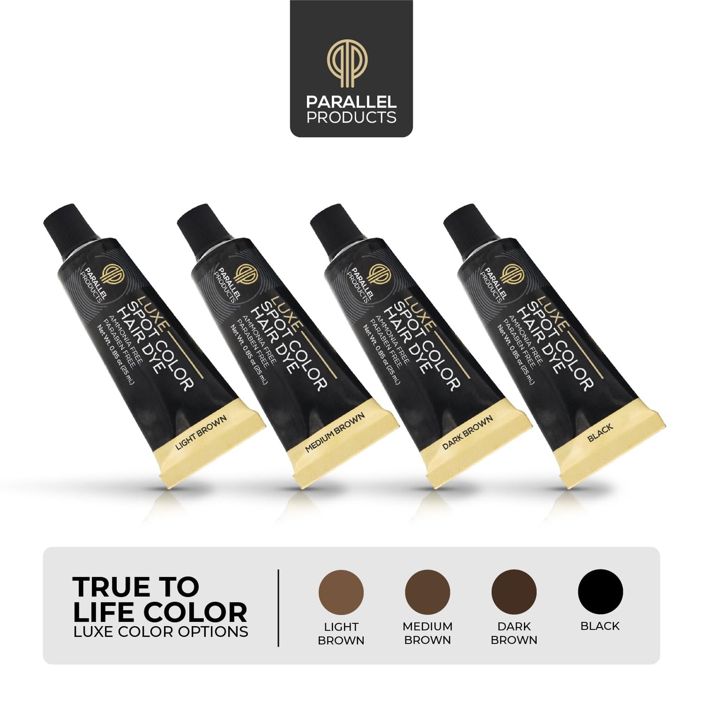 Parallel Products - Luxe Color (Light Brown) - Cream Hair Dye - 25mL - Tint for Professional Spot Coloring - With Cream Developer, Mixing Dish and Application Brush - Covers Grey Hair - Root Touch Up