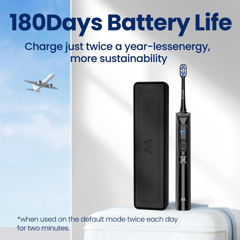 Marlincare Electric Toothbrush, Sonic Toothbrush for Adults Teens with Pressure Sensor, AI Zone Cleaning Tracking, 5 Modes & 3 Intensities, 180 Days Battery Life, 4 Brush Heads with Travel Case, Black