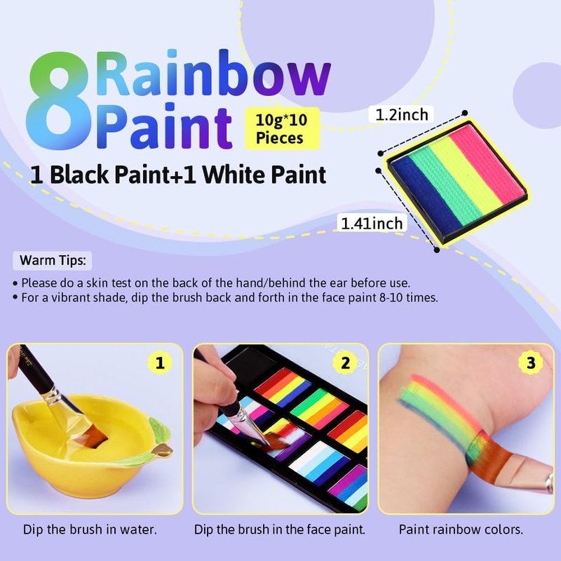 Janolia Face Painting Kit for Kids, Rainbow Face Paint Kit, Water Activated Face Paint, Macaron Color Split Cake Body Paint, Ideal Facepaint Makeup Kit for Kids Party Halloween Carnival Easter