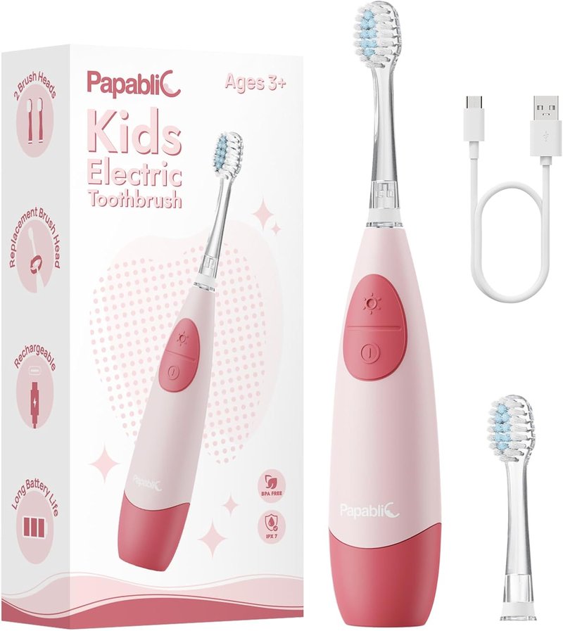 Kids Electric Toothbrush - USB Rechargeable with Smart Timer & LED Light | Pink, Ages 4+