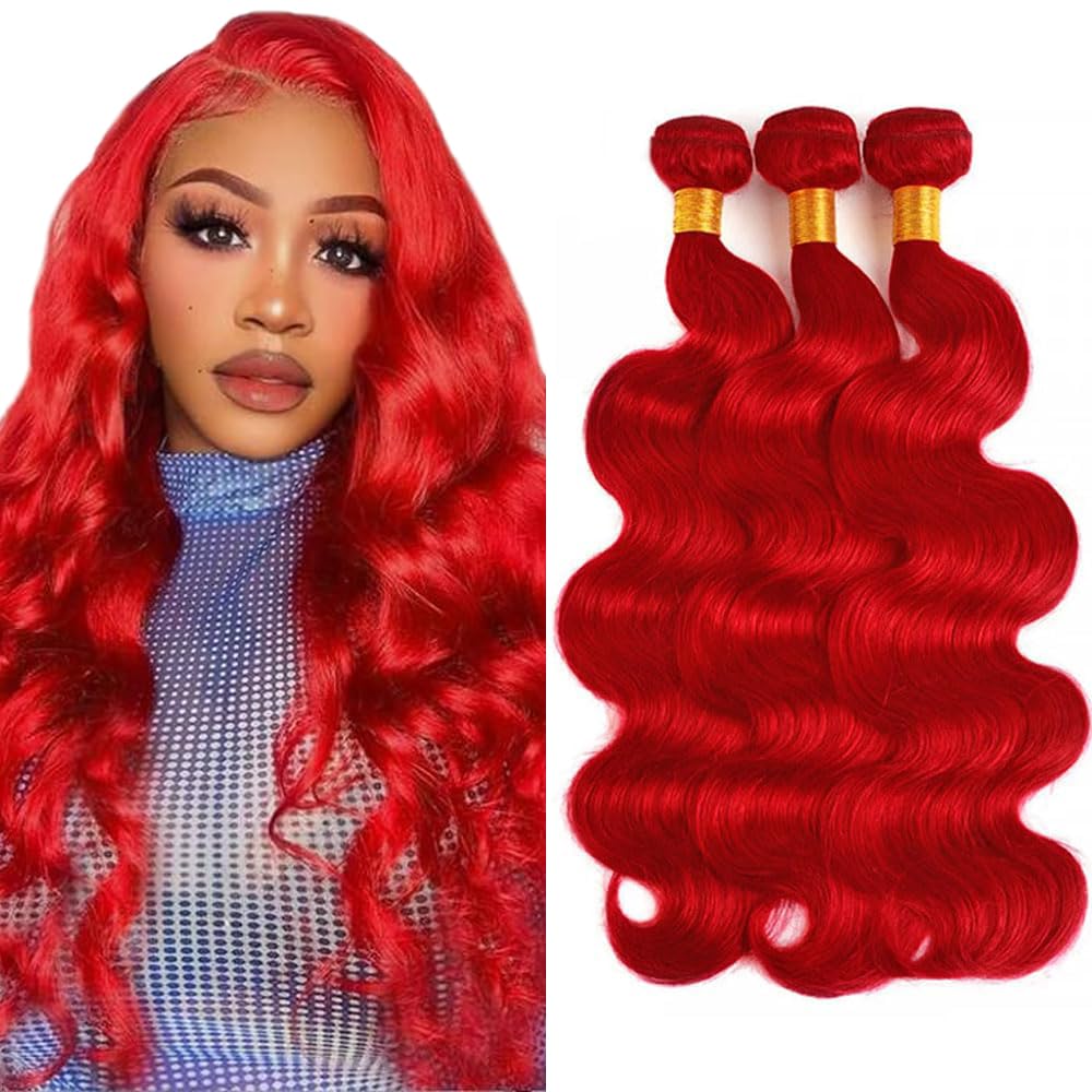 Braight Red Bundles Human Hair Red Body Wave Bundle 20 22 24 Inch Unprocessed Virgin Remy Hair 3 Bundles Burgundy Bundle Hair Weave