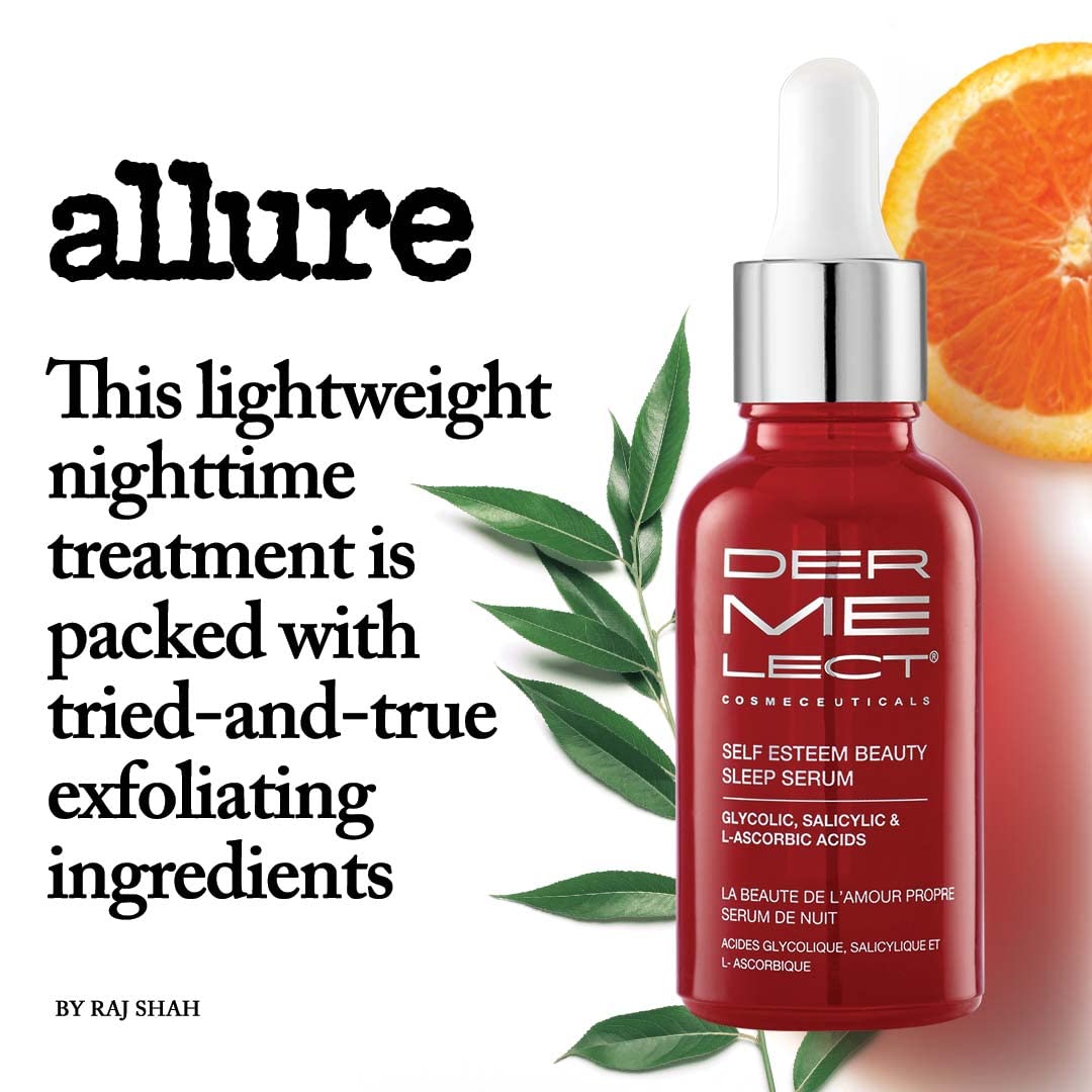 Dermelect Self-Esteem Beauty Sleep Serum - Exfoliating Night Treatment with Glycolic Acid & Vitamin C | 1 oz