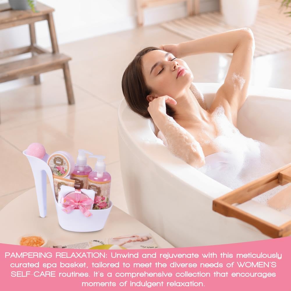 Draizee Heel Shoe Spa Gift Basket for Women, 8 Pc British Rose Scented