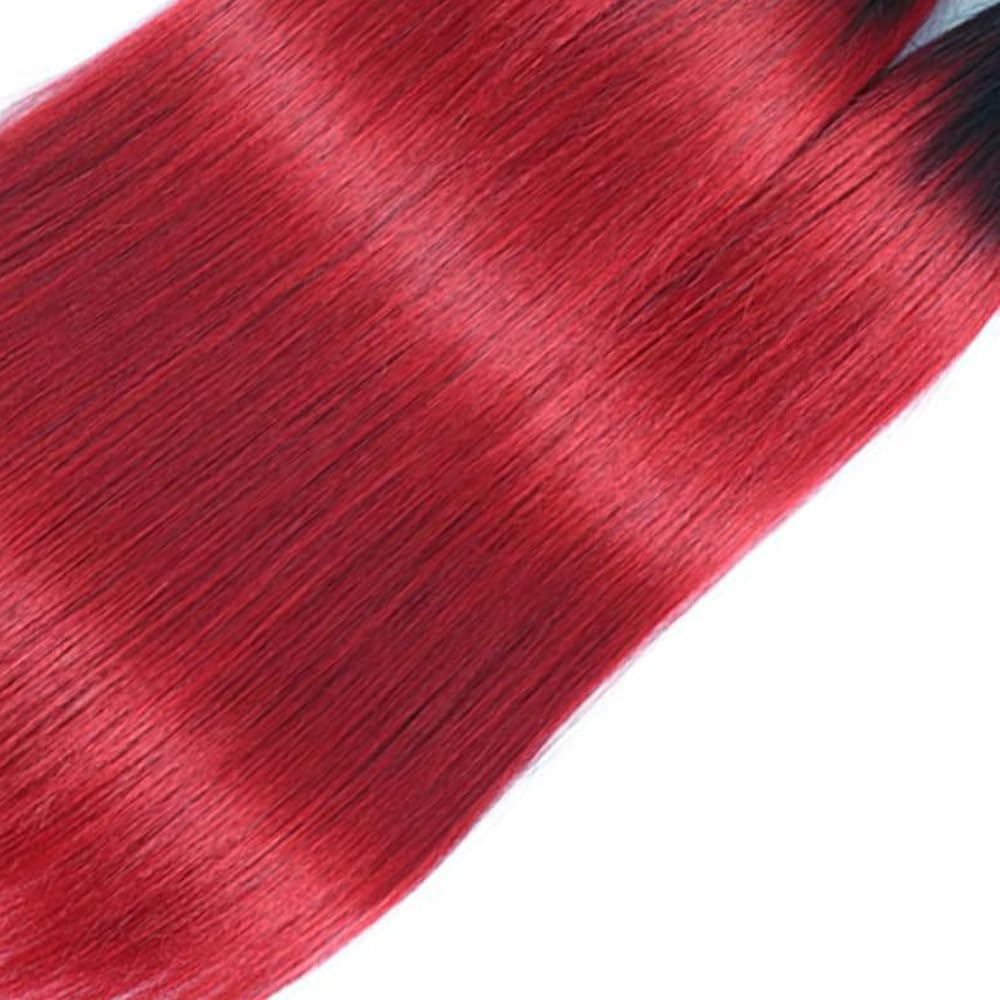 Yuksoocosh Ombre 1B/Red Straight Human Hair Bundles Two Tone Black and Fire Red 10 12 14 inch Double Weft Brazilian Hair Extensions Silky Soft for Black Women