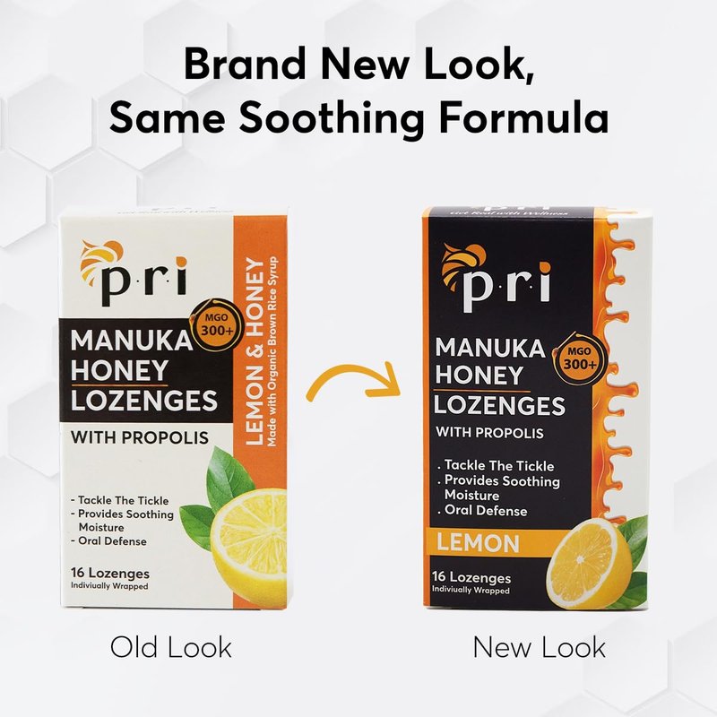 P.R.I Manuka Honey Lozenges with Propolis, Lemon Menthol Cough Drops, Natural Throat Drops, MGO 300+ Certified (16 Count, 2 Pack)