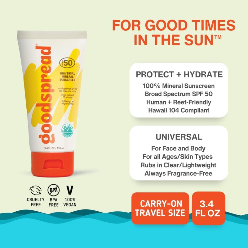 SPF 50 Mineral Sunscreen 2-Pack – No White Cast, Reef-Safe, Non-Nano Zinc, Water Resistant, Face & Body – Goodspread