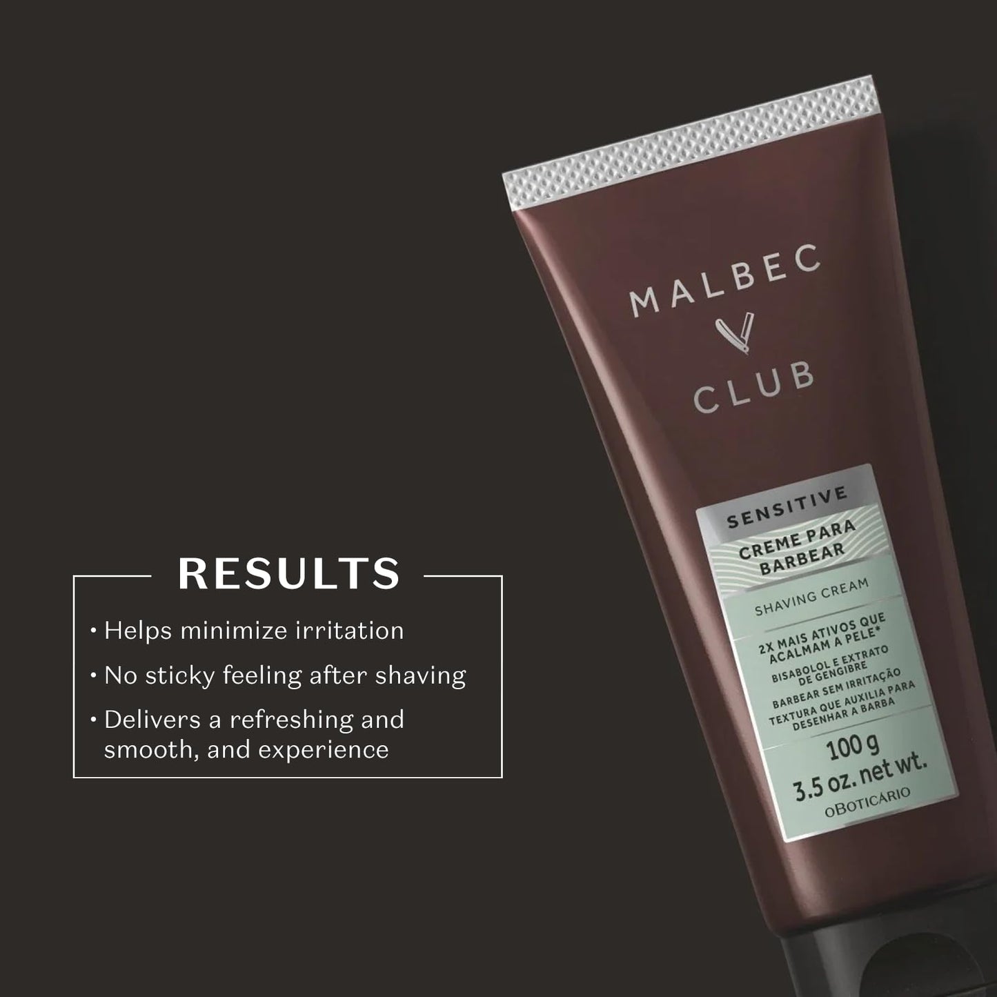 Malbec Club Sensitive Shaving Cream for Men, Premium Lightweight, Non-Foaming or irritating, Hydrates Dry Skin, Razor-Friendly Formula, 3.5 Ounce