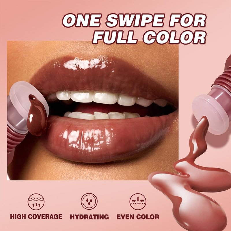 Pakivs 4 Colors Jelly Tinted Lip Serum Gloss,Hydrating Nourishing Lip Plumping,Long-Lasting Moisturizing with Polypeptide,Non-Sticky Glossy Lip Glaze Makeup