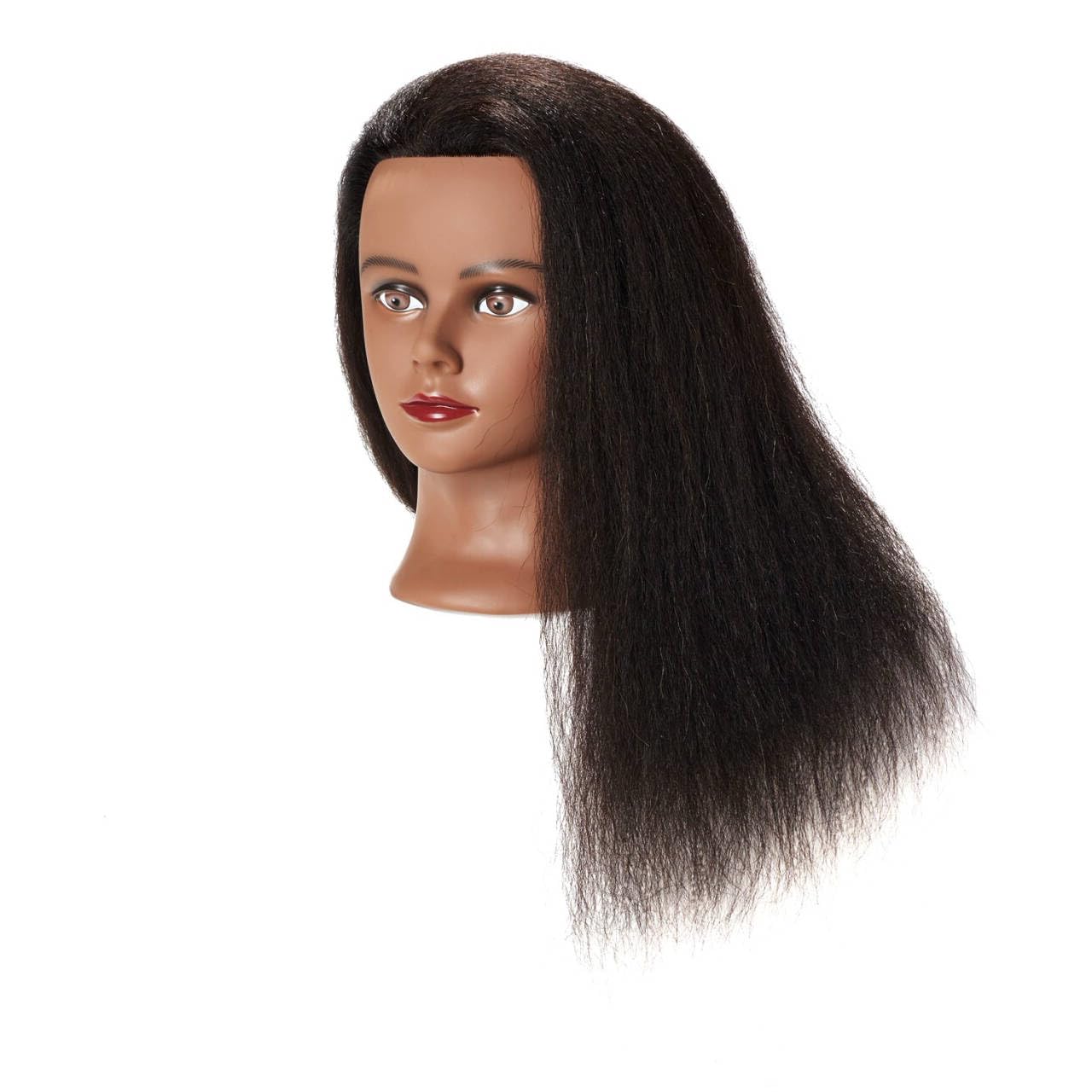 Mannequin Head 100% Real Hair 16 Inch Training Head Manikin for Hairdresser Training and Styling Practice Cosmetology Doll Head Practice Braiding Hair - With Clamp Stand