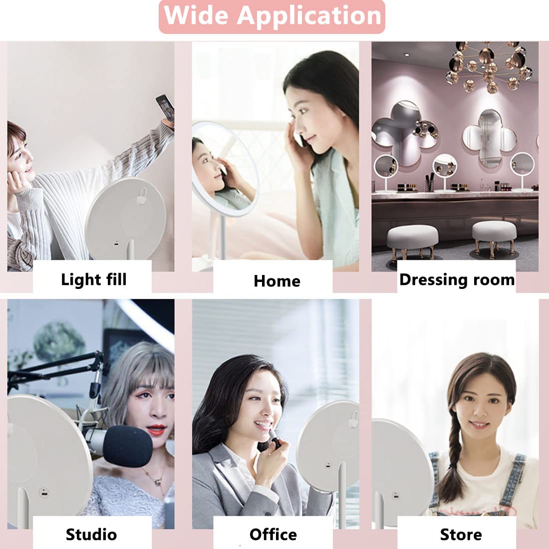 CigyYogy Travel Makeup Desk Mirror with Lights with a 5X Magnified Small Compact Mirror Handheld Pocket Purse Portable - Oblong Base - Pink - Ideal Gift for Women Girls Lady Men - Pack of 2