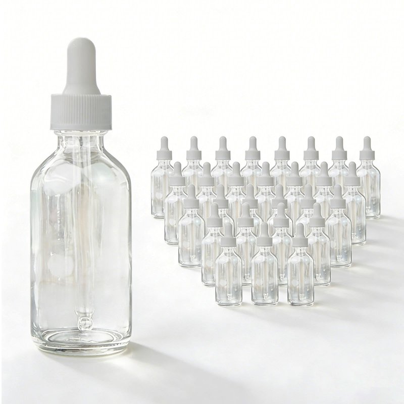 28 Pcs Clear 2oz Dropper Bottles Glass,60ml Empty Bottles,Leakproof for Tinctures, Essential Oils for Storage and Travel,Bottles for Droppers for Oils, Medicine Dropper, Eye Dropper