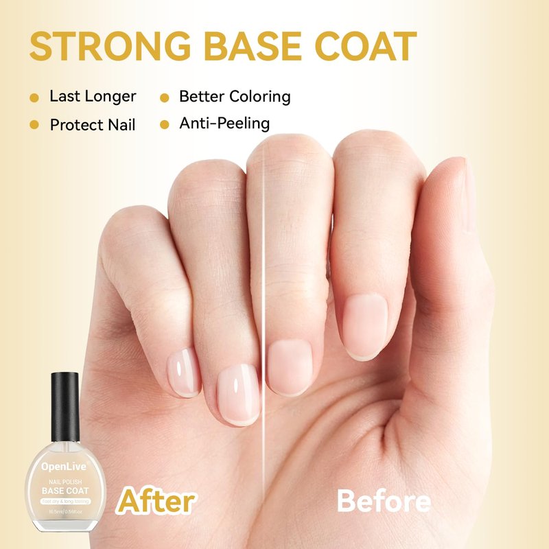 OpenLive 3PCS 16.5ml Quick Dry Base and Top Coat Nail Polish and Gel Remover Set, Base and Top Coat No U V Lamp Curing, Gel Polish Remover for Quick and Easy Removal At Home
