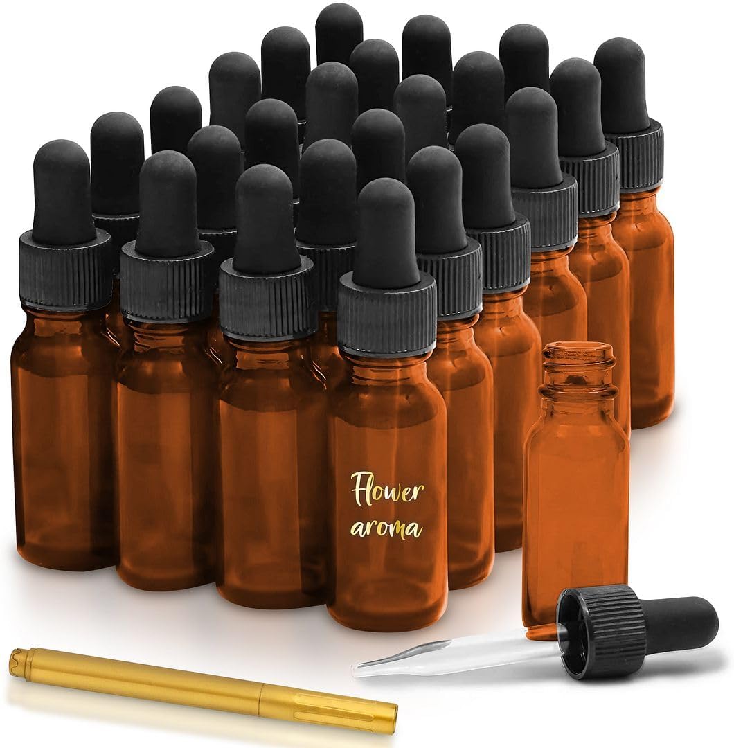 CULINAIRE Amber Glass Dropper Bottles - 1oz Essential Oil Serum & Liquid Extract | Pack of 24